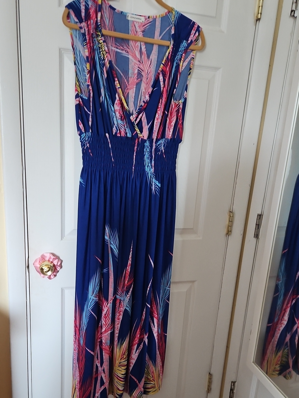Jon & Anna Pink and Navy Tropical Leaf Dress